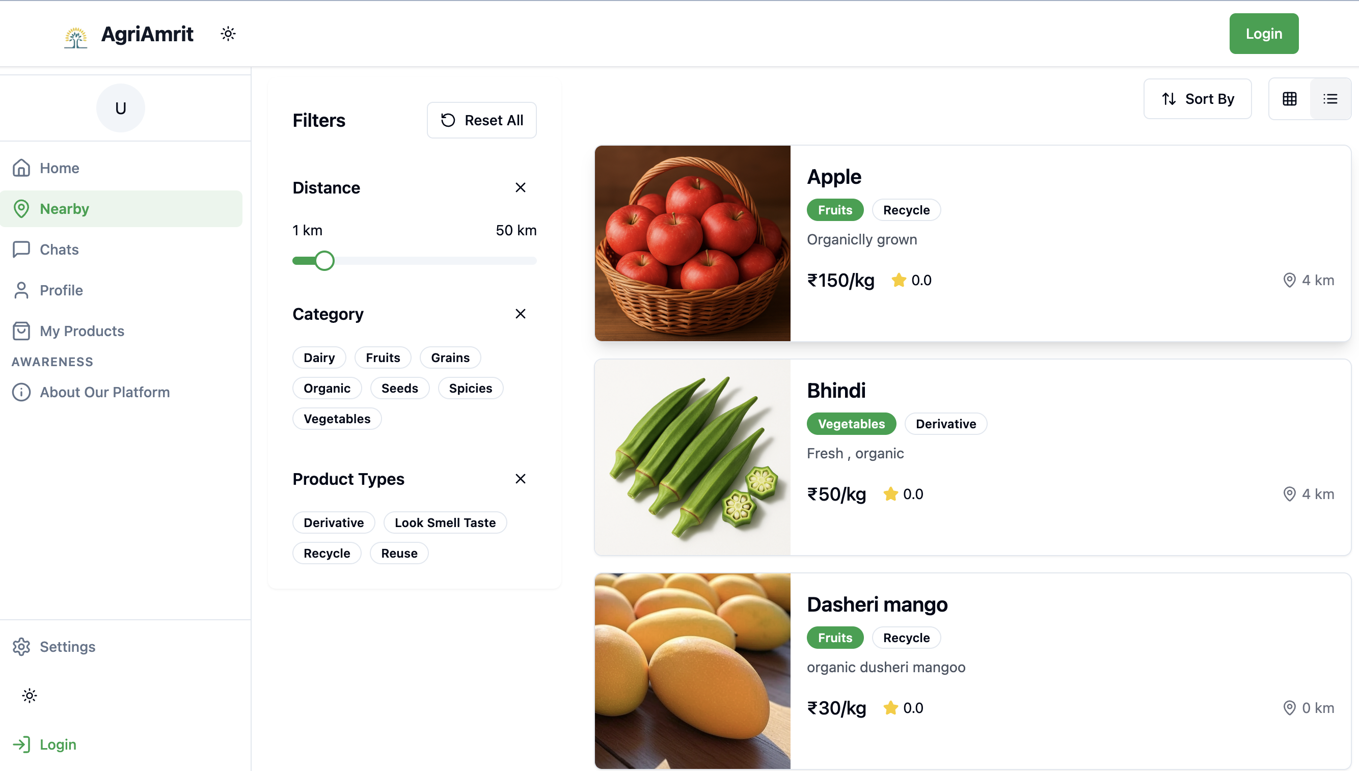 Find nearby products using filters